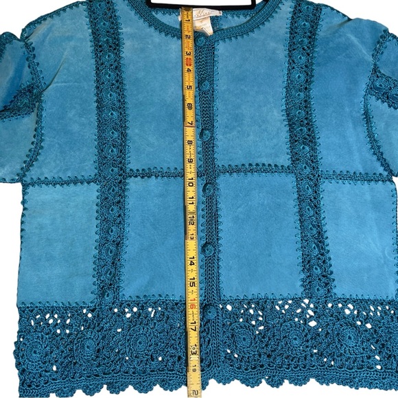 S.M.H Vintage Suede Paneled Crocheted Boho Western Festival Y2K Blazer Coat - Picture 11 of 15